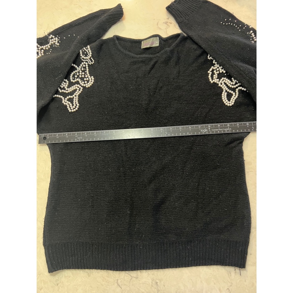 Gladys Bagley Vintage Black Knit Sweater Pearl Embellish 80s Glam Pullover - Picture 7 of 8